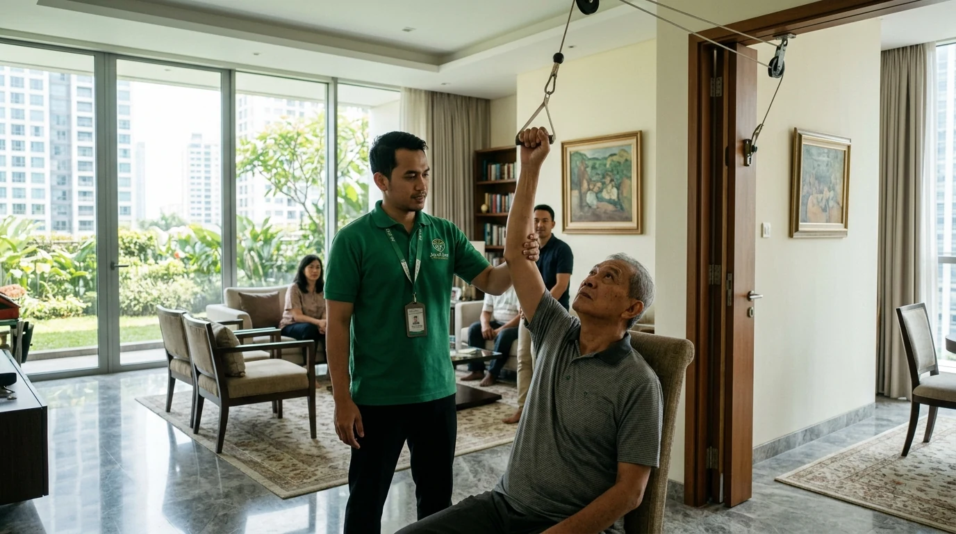 Latihan Mobilitas Sendi Bahu Menggunakan Tongkat & Pull... - Layanan Homecare Medis Joy of Care Jabodetabek